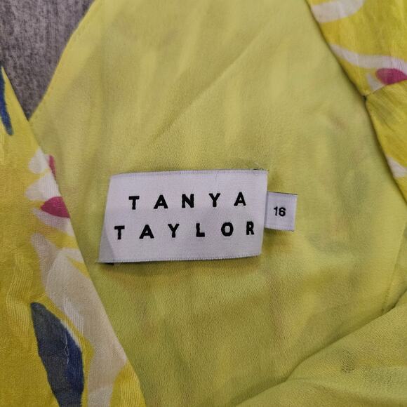 Tanya Taylor Catalina Silk Maxi Dress Floral Yellow Size 16 Sleeveless V-Neck - Picture 13 of 15